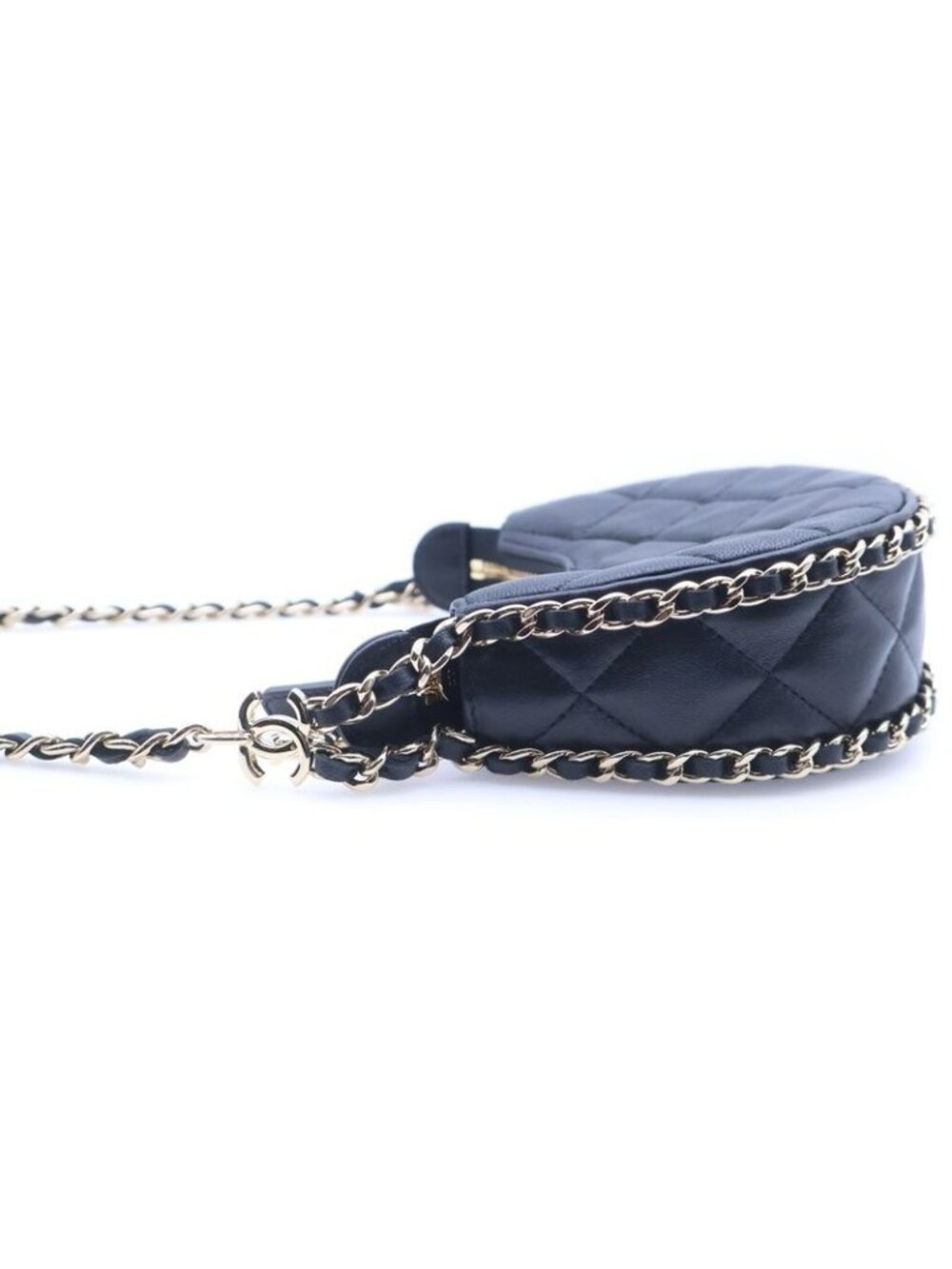 Chanel CC Logo Quilted Lambskin Small Hobo Chain Shoulder Bag Black Random - Picture 3 of 6